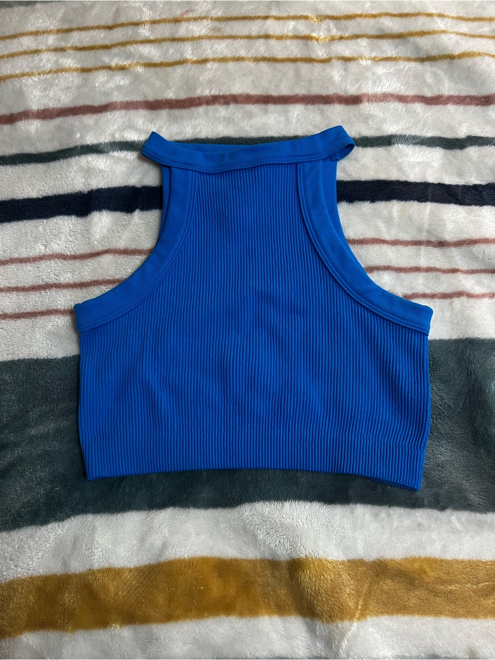 Cotton On Royal Blue Ribbed High-Neck Crop Top